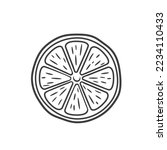 Lemon round slice line icon vector illustration. Hand drawn outline one citrus piece of circle shape with segments inside, slice of fresh sour lemon fruit with vitamin C, symbol of tropical summer