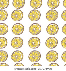 Lemon in row seamless pattern. Colorful sketchy illustration.