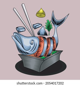 Lemon Lachs Food Illustration, perfekt für Design von T-Shirts, Aufklebern, Handelsartikeln usw.