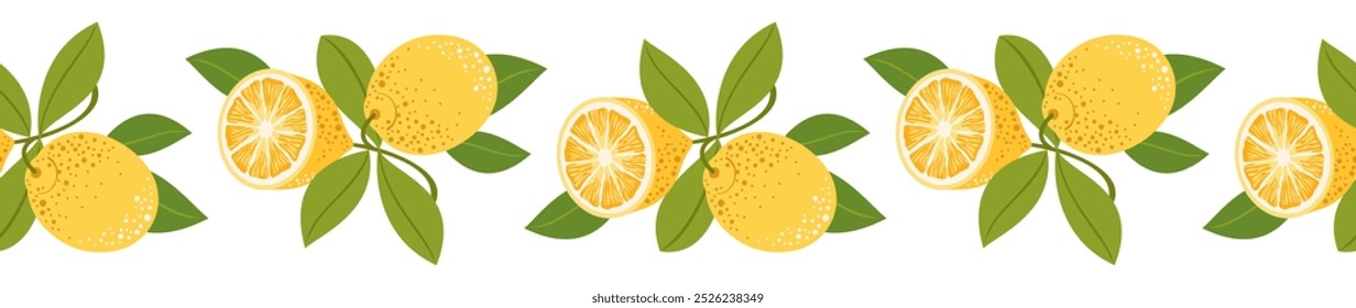 Limón sin borde. Un borde de limones y hojas. Clipart de Vector ilustrado.