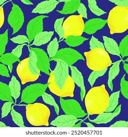  Lemon seamless citrus pattern.  Hand drawn vector illustration with lemons. Template for print, textile, wallpaper cover and box design...