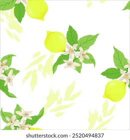 Lemon .Seamless citrus pattern. Hand drawn vector. illustration with lemons. Template for print, textile, wallpaper cover and box design.