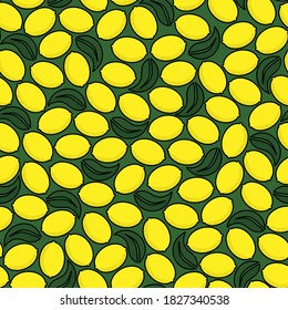 Lemon seamless fabric pattern vector illustration on green background