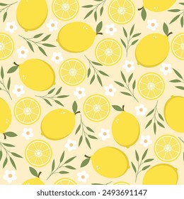 Lemon Seamless Pattern Background. Vector Illustration Seamless Pattern for Wallpaper or Any Purpose Background