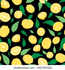 Lemon seamless pattern with black background