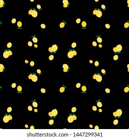 Lemon seamless pattern with black background