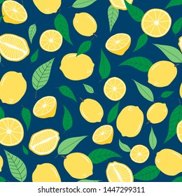 Lemon seamless pattern with blue background