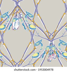 Lemon Seamless Pattern. Blue, Red and Yellow Psychedelic Citron Motif. Vector Summer Citrus Print.  Modern Hand Drawn Background. Simple Marker Lime. Botanical Illustration.