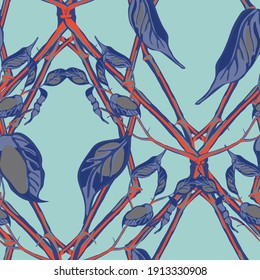 Lemon Seamless Pattern. Cerulean Blue, Red and Ultimate Gray Modern Hand Drawn Background. Botanical Illustration. Psychedelic Citron Motif. Simple Marker Lime. Vector Summer Citrus Print.