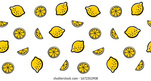 Lemon seamless pattern. Citrus fruit vector illustration. Lemons slices on white background. 