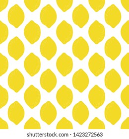 Lemon seamless pattern of color hand drawn fruits shapes isolated on white background. Nature endless vector texture. Creative tropical wallpaper design. 