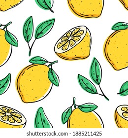 lemon seamless pattern with colored hand draw style