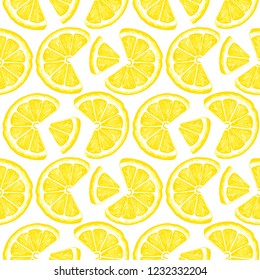 Lemon seamless pattern. Colorful sketch lemons. Citrus fruit background. Elements for menu, greeting cards, wrapping paper, cosmetics packaging, posters etc