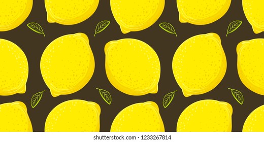 Lemon seamless pattern. Colorful sketch lemons. Citrus fruit background. Elements for menu, greeting cards, wrapping paper, cosmetics packaging, posters etc