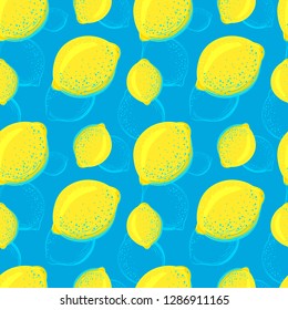 Lemon seamless pattern. Colorful sketch lemons. Citrus fruit background. 