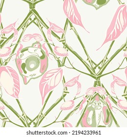 Patrón sin foco limón. Ash verde y fondo moderno rosado. Psicodélico Citron Motif. Simple Marker Lime. Ilustración botánica. Impresión de cítricos de verano vectores.