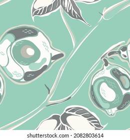 Lemon Seamless Pattern. Green and Grey  Modern Hand Drawn Background. Vector Summer Citrus Print. Simple Marker Lime. Botanical Illustration. Psychedelic Citron Motif.