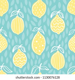 Lemon seamless pattern. Hand drawn summer fresh repeat background for textile and wrapping design. Vector illustration. 
