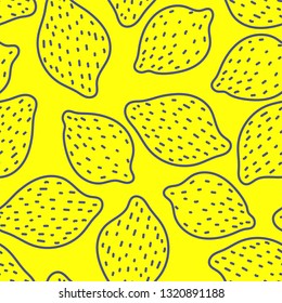 Lemon seamless pattern. Hand drawn fresh fruit. Vector sketch background. Color doodle wallpaper. Exotic tropical print. Yellow citrus
