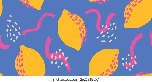 Lemon Seamless Pattern. Hand drawn seamless floral pattern . Vector
