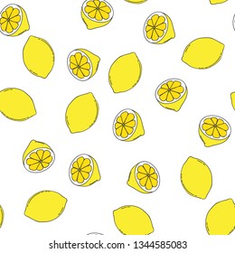 Lemon seamless pattern. Hand sketched fruits and berries illustration collecton. 