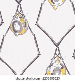 Lemon Seamless Pattern. Illuminating Yellow and Ultimate Gray Psychedelic Citron Motif. Vector Summer Citrus Print.  Modern Hand Drawn Background. Simple Marker Lime. Botanical Illustration.