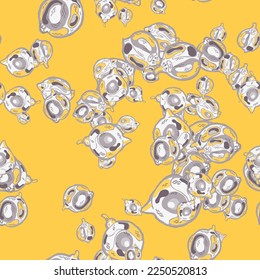 Lemon Seamless Pattern. Illuminating Yellow and Ultimate Gray  Modern Hand Drawn Background. Vector Summer Citrus Print. Psychedelic Citron Motif. Simple Marker Lime. Botanical Illustration.