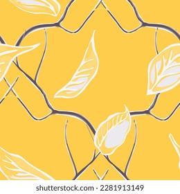 Lemon Seamless Pattern. Illuminating Yellow and Ultimate Gray Psychedelic Citron Motif. Vector Summer Citrus Print.  Modern Hand Drawn Background. Simple Marker Lime. Botanical Illustration.