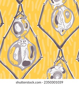 Lemon Seamless Pattern. Illuminating Yellow and Ultimate Gray Simple Marker Lime. Botanical Illustration. Psychedelic Citron Motif.  Modern Hand Drawn Background. Vector Summer Citrus Print.