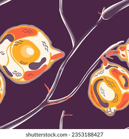 Lemon Seamless Pattern. Illumination Yellow and Amethyst Purple Simple Marker Lime. Botanical Illustration.  Modern Hand Drawn Background. Vector Summer Citrus Print. Psychedelic Citron Motif.