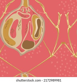 Lemon Seamless Pattern. Marigold Yellow and Red Psychedelic Citron Motif. Vector Summer Citrus Print.  Modern Hand Drawn Background. Simple Marker Lime. Botanical Illustration.
