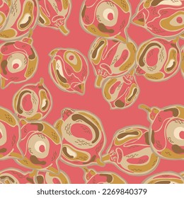Lemon Seamless Pattern. Marigold Yellow and Red  Modern Hand Drawn Background. Psychedelic Citron Motif. Simple Marker Lime. Botanical Illustration. Vector Summer Citrus Print.