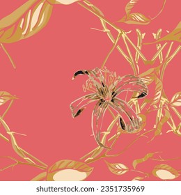 Lemon Seamless Pattern. Marigold Yellow and Red Vector Summer Citrus Print. Psychedelic Citron Motif.  Modern Hand Drawn Background. Simple Marker Lime. Botanical Illustration.