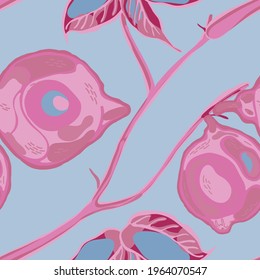 Lemon Seamless Pattern.  Modern Hand Drawn Background. Psychedelic Citron Motif. Cerulean Blue, Red and Ultimate Gray Simple Marker Lime. Botanical Illustration. Vector Summer Citrus Print.