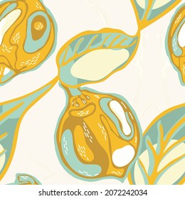 Lemon Seamless Pattern.  Modern Hand Drawn Background. Simple Marker Lime. Botanical Illustration. Vector Summer Citrus Print. Psychedelic Citron Motif. Yellow Gold