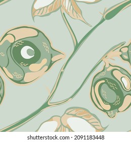 Lemon Seamless Pattern.  Modern Hand Drawn Background. Green and Grey Vector Summer Citrus Print. Psychedelic Citron Motif. Simple Marker Lime. Botanical Illustration.