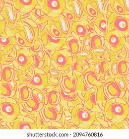 Lemon Seamless Pattern.  Modern Hand Drawn Background. Yellow Gold Vector Summer Citrus Print. Psychedelic Citron Motif. Simple Marker Lime. Botanical Illustration.