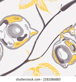 Lemon Seamless Pattern.  Modern Hand Drawn Background. Illuminating Yellow and Ultimate Gray Simple Marker Lime. Botanical Illustration. Psychedelic Citron Motif. Vector Summer Citrus Print.