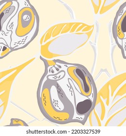Lemon Seamless Pattern.  Modern Hand Drawn Background. Illuminating Yellow and Ultimate Gray Simple Marker Lime. Botanical Illustration. Psychedelic Citron Motif. Vector Summer Citrus Print.