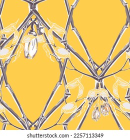 Lemon Seamless Pattern.  Modern Hand Drawn Background. Vector Summer Citrus Print. Illuminating Yellow and Ultimate Gray Simple Marker Lime. Botanical Illustration. Psychedelic Citron Motif.