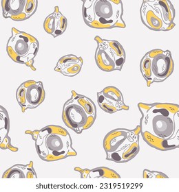 Lemon Seamless Pattern.  Modern Hand Drawn Background. Simple Marker Lime. Botanical Illustration. Psychedelic Citron Motif. Vector Summer Citrus Print. Illuminating Yellow and Ultimate Gray