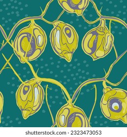 Lemon Seamless Pattern.  Modern Hand Drawn Background. Green and Grey Simple Marker Lime. Botanical Illustration. Vector Summer Citrus Print. Psychedelic Citron Motif.