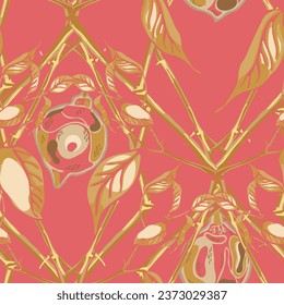 Lemon Seamless Pattern.  Modern Hand Drawn Background. Psychedelic Citron Motif. Simple Marker Lime. Botanical Illustration. Marigold Yellow and Red Vector Summer Citrus Print.