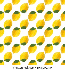 Lemon Seamless Pattern with Mosaic Effect. Polygonal Yellow Tropical Fruit Texture. Sunny and Beautiful Summer Background Vector Illustration