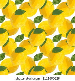 Lemon Seamless Pattern with Mosaic Effect. Polygonal Yellow Tropical Fruit Texture. Sunny and Beautiful Summer Background Vector Illustration