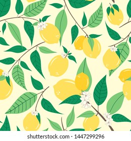 Lemon seamless pattern with off white background