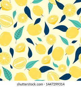 Lemon seamless pattern with off white background