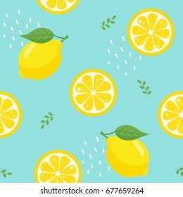 Lemon seamless pattern on blue background