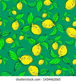 Lemon seamless pattern. Seamless pattern with lemon on light background. Fruit lemon background. Lemon pattern.