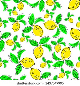 Lemon seamless pattern. Seamless pattern with lemon on light background. Fruit lemon background. Lemon pattern.
